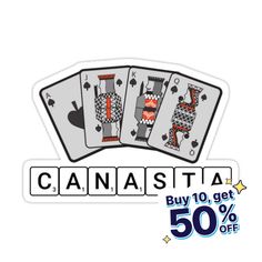 sticker with the words canada and four playing cards