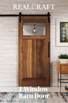 Craftsman T Window Sliding Barn Door installed on an entryway. Craftsman Barn Door, Barn Door With Glass Panels, Barn Door Front Door, Barn Door With Window, Barn Door Windows, Barn Doors With Glass Panels, Barn Doors With Windows, Den Doors, Craftsman Interior Door