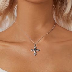 Description & Details Embrace the timeless symbol of faith, spirituality, and devotion with our exquisite pieces inspired by the sacred cross. Each design in our collection is meticulously crafted to honor the significance of the cross and serve as a beautiful reminder of one's beliefs and values. • Material: Solid 925 Sterling Silver ∙ Cubic Zirconia• Finish: Hypoallergenic ∙ Gold Plating• Dimensions: 33 x 22 mm charm, 45 - 50 cm chain, adjustable• All our work is custom made by hand with love White Gold Cross Jewelry For Spiritual Style, Elegant Cross Pendant Necklace For Gift, Spiritual White Gold Cross Jewelry, Spiritual Cross Necklace, Spiritual White Gold Cross Pendant Necklace, White Gold Crucifix Necklace Spiritual Style, Spiritual Cross Pendant Necklace, Spiritual Cross Necklace As Gift, Elegant Cross Necklace For Memorial