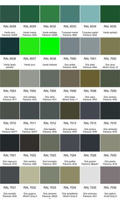 the color chart for different shades of gray, green and brown with text that reads total colors