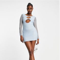 Brand New, Never Worn Size Us 4 Women Fit, Material, And Other Info In Last Photo Asos Dress, Asos Dresses, Mesh Long Sleeve, Bodycon Mini Dress, Front Open, Baby Blue, Asos, Size 4, Long Sleeve Dress