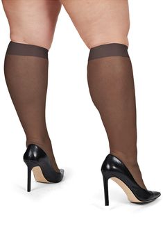 These knee-highs with a wide cuff are delightfully translucent and easy to keep in place all day long. Nylon/spandex Machine wash, dry flat Imported Knee High Stockings, Trouser Socks, Knee Highs, High Knees, Skirt Belt, Wide Cuff, Knee High Socks, Nylon Fabric, Sleek Look