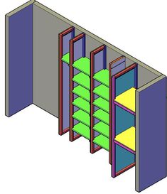 an open bookcase with shelves in the middle and two closed doors on each side