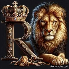 a painting of a lion with a crown on its head and the letter r next to it