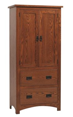 a wooden armoire with two drawers