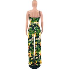 Floral Tie Front Crop Top Wide Leg Pants Beach Outfits Pant Women, Front Crop Top, Printed Wide Leg Pants, Beach Outfits, Women Set, Women's Summer Fashion, Suspenders, Floral Tie, Tube Top