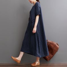 Navy Summer Linen Dress Plus Size Linen Maxi Dresses SundressThis dress is made of cotton linen fabric, soft and breathy, suitable for summer, so loose dresses to make you comfortable all the time.Measurement: Size M length 112cm / 43.68" Bust 104cm / 40.56" Shoulder 38cm / 14.82" Waist 118cm / 46.02" Sleeve Length 27cm / 10.53" Armhole 40cm / 15.6" Size L length 113cm / 44.07" Bust 108cm / 42.12" Shoulder 39cm / 15.21" Waist 122cm / 47.58" Sleeve Length 28cm / 10.92" Armhole 42cm / 16.38" Size Casual Linen Beach Dress In Solid Color, Casual Solid Color Linen Beach Dress, Casual Solid Color Linen Dress For Vacation, Cotton Midi Dress With Relaxed Fit, Casual Cotton Midi Dress In Solid Color, Casual Cotton Midi Dress Solid Color, Casual Solid Color Cotton Midi Dress, Navy Casual Dress With Pockets, Casual Linen Midi Dress In Solid Color