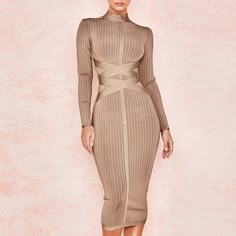 Long Sleeve Ribbed Midi Bandage Dress Long Sleeve Bandage Dress, Coctail Dresses, Bandage Midi Dress, Bandage Dress Bodycon, Black Clothing, Bodycon Dress Parties, Backless Wedding Dress, Stretchy Dress, Mode Inspo