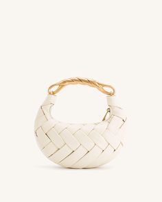 Orla Weave Handbag - White Elegant White Hobo Bag With Braided Handles, White Hobo Bag With Detachable Handle For Evening, Karl Lagerfeld Bag, Jw Pei, Woven Leather Bag, Woven Handbags, Bag Stand, Bag Handle, Chain Bags