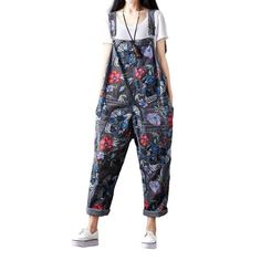 Make a statement this season with our 2023 Spring-Summer Floral Women's Denim Jumpsuit the perfect balance of edgy style and ageless sophistication! Crafted with premium quality denim. this jumpsuit promises to be the perfect companion for your next outing.Why They're Your Next Trendy StapleFeaturing an all-over floral print. this jumpsuit exudes a unique. vibrant energy that's sure to turn heads. Plus. its slouchy silhouette and suspender closure ensure you look effortlessly chic ââ‚?perfect fo Womens Denim Jumpsuit, Denim Dungaree, Jumpsuit Fitted, Jumpsuit Casual, Painted Jeans, Denim Patterns, Denim Clothing, Y2k Era, Jumpsuit Online