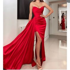 Evening Sweet Heart Ruched Red Mermaid Prom Dress, Annie Dress, Red Ball Gown, Sweetheart Neck Dresses, Split Prom Dresses, Sweetheart Prom Dress, Red Ball, Red Prom, فستان سهرة