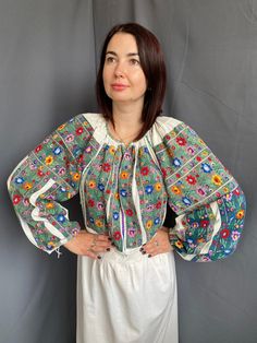 Amazing Romanian vintage dress Gorgeous heavy embroidered one ! Completely handmade!! Too saturated colours Beautiful floral design Great condition! Linen fabric Universal size Will suit to and S-L size Traditional Peasant Top With Floral Embroidery For Fall, Traditional Fall Peasant Top With Floral Embroidery, Fall Folk Peasant Top With Intricate Embroidery, Multicolor Long Sleeve Bohemian Embroidered Top, Bohemian Multicolor Embroidered Long Sleeve Top, Multicolor Bohemian Embroidered Long Sleeve Top, Folk Style Peasant Top With Embroidered Sleeves, Traditional Fall Peasant Top With Multicolor Embroidery, Bohemian Long Sleeve Peasant Top With Embroidered Border