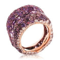 Fabergé Jewelry - Emotion 18K Rose Gold White Diamond & Purple Gemstone Encrusted Chunky Ring | Manfredi Jewels Purple Ring, Purple Rings, White Diamond Ring, Purple Sapphire, Pink Ring, Multi Stone, White Rose Gold, Looks Vintage, Purple Amethyst