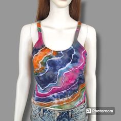 Tie Dye Halter Tank Top  Women's Handmade Tie Dye Clothing Tops and Tees. Geode Style M Size Personalized Unique Gift For Girlfriend / Her Instagram: @derintiedye Welcome to my tie-dye store! I lovingly make each item by hand, they are unique and one of a kind. The dyes I use are premium quality fiber reactive dyes and my products are all pre-washed and pre-shrunk for you. I will ship your order within two business days. Thank you for your interest in my store, please follow me on Instagram to see my latest creations. I truly appreciate your business, feedback and reviews! Washing Instructions You will receive your tie-dye garments pre-washed but for the first few washes I recommend that you wash them separately as it is common for hand dyed garments to bleed. Don't worry though, the color Trendy Multicolor Crop Top Tank Top, Unique Gifts For Girlfriend, Hand Dyed Clothing, Tie Dye Clothing, Tie Dye Tops, Tie Dye Fashion, Reverse Tie Dye, Ice Dye, Tie Dye Outfits