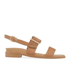 Bristlefront Tan Leather Flat Sandals | Bared Footwear Adjustable Leather Sandals With Woven Sole, Leather Sandals With Woven Sole For Vacation, Brown Open Toe Woven Sandals, Brown Woven Open Toe Sandals, Brown Leather Woven Sandals, Brown Braided Strap Open Toe Sandals, Chic Brown Sandals With Woven Sole, Casual Woven Leather Ankle Strap Sandals, Woven Leather Ankle Strap Sandals