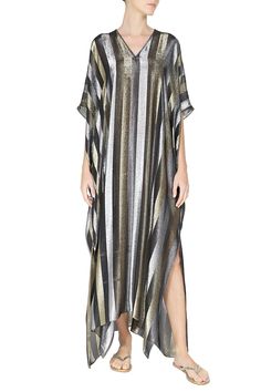 Metallic Lamé Boubou Caftan – Marie France Van Damme Gold V-neck Kaftan For Party, Long Summer Evening Kaftan, Chic Long Evening Kaftan, Chic Long Kaftan For Evening, Silk Kaftan For Evening, Chic Evening Kaftan Tunic, Gold Silk Evening Kaftan, Festive Silk Chic Kaftan, Chic Long Kaftan For Party