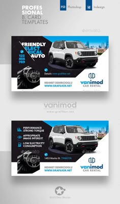 two car rental banners with an image of a jeep on the front and back side