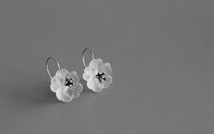 Cherry Blossom Earrings Crystal Flower Sterling Silver Stamens Charm Dangle Earrings Flower In The R Cherry Blossom Earrings, Lily Jewelry, French Hook Earrings, Earring Hook, Earrings Flower, Earrings Crystal, Crystal Flower, Silver Earrings Dangle, In The Rain