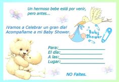 a baby shower card with a teddy bear and stork