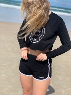 Active shorts. Our collection is 100% cotton and handmade. Black Two Piece, Handmade Kilim Rugs, Active Shorts, Black Logo, Black Shorts, Summer Collection, Two Piece, Tank Tops, Black