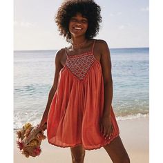 Nwt Free People Crystal Cove Smocked Mini Dress, Size L Billowy Mini Dress In Soft Cotton Fabric, Embroidered Detail, Cutout Back With Tie, Adjustable Straps Color Is Burnt Sienna, A Reddish Orange. Lightweight & Comfy, Perfect For Summertime Pet-Free, Smoke-Free Home Summer Dresses With Smocked Bodice For Beach Season, Summer Beach Sundress With Smocked Bodice, Beach Mini Dress With Smocked Bodice, Beach Sundress With Smocked Back, Vacation Beach Sundress Smocked Dress, Sleeveless Smocked Beach Dress, Summer Vacation Sundress With Smocked Detail, Summer Sundress With Smocked Bodice For Beach, Summer Beach Smocked Dress