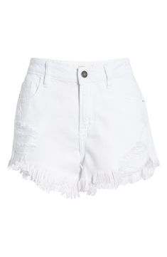 Shredded but still stylish, these white denim shorts are cut in a roomy silhouette and take the concept of cutoffs to next-level swagger. Style Name:Hidden Jeans High Waist Frayed Hem Cutoff Denim Shorts. Style Number: 6234424. Chic Cotton Cutoff Jean Shorts, Chic Cutoff Cotton Jean Shorts, Chic Cotton Cutoff Shorts, Chic Cotton Shorts With Frayed Hem, White High Waist Jean Shorts For Summer, White Bottoms With Frayed Hem For Summer, Trendy White Shorts With Frayed Hem, Chic White High Rise Shorts, White Frayed Hem Jean Shorts For Summer