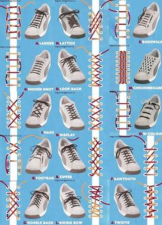 Shoelaces tied methods Simpul Dasi, Square Kufic, Shoes With Laces, Ways To Lace Shoes, How To Tie Shoes, Mode Tips, Diy Vetement, Lace Shoes