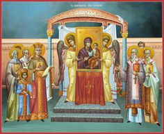 an icon depicting the presentation of jesus to the people in front of him and his family