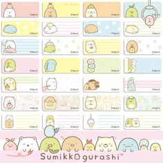 some cute little animals stickers on a pink background with the words sumikogurrashi