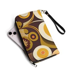 This retro wallet is the grooviest way to store your cash and cards! Featuring a funky flower power design, this wallet is sure to make a statement. With a spacious interior and durable leather construction, it's both stylish and practical. Get your groove on with this wallet today! Exquisitely crafted for the modern sophisticate. It boasts ample space for your phone, cash, and cards. Available in sleek black and sophisticated white interiors with a handy carrying strap. Lightweight and snug, th Retro Brown Bags With Card Slots, Retro Brown Bag With Card Slots, Retro Brown Wallet For Everyday Use, Retro Rectangular Wallets For Everyday Use, Retro Everyday Rectangular Wallets, Everyday Retro Rectangular Wallets, Retro Bags With Card Slots For Daily Use, Retro Brown Coin Purse For Gift, Retro Brown Rectangular Coin Purse