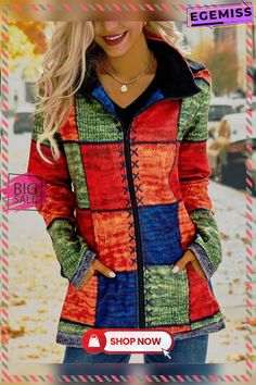 Acrylic Casual Long Sleeve Fleece Coat Multicolor Fall Outerwear With Pockets, Multicolor Long Sleeve Top For Outdoor, Fall Patchwork Hooded Outerwear, Hooded Patchwork Outerwear For Fall, Multicolor Tops With Pockets For Fall, Multicolor Hooded Jacket For Cold Winter Weather, Multicolor Tops For Outdoor Fall Season, Fall Patchwork Hooded Jacket For Cold Weather, Casual Patchwork Outerwear For Cold Weather