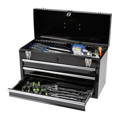 an open tool box with tools in it