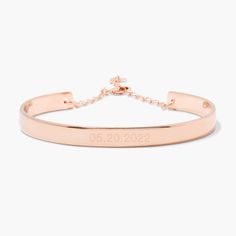 Preserve a special day forever with the Gwen Date Cuff Bracelet. Personalize your cuff with your choice of dates and choose between rose gold, yellow gold, or rhodium plating options for a completely unique piece. A lovely gift for graduations, engagements, anniversaries, and birthdays! Available in 14k gold plated, rhodium plated or 14k rose gold plated brass Width: 1/4" Length: 5 1/2" With engraving this item is FINAL SALE SKU: BYB1034 Engraved Rose Gold Cuff Bangle Bracelet, Engraved Rose Gold Bangle Cuff Bracelet, Engraved Rose Gold Cuff Bangle, Rose Gold Jubilee Cuff Bracelet For Wedding, Classic Rose Gold Bracelets For Anniversary, Rose Gold Jubilee Bracelet For Wedding, Rose Gold Engraved Bangle For Wedding, Engraved Rose Gold Bracelets For Wedding, Classic Adjustable Rose Gold Cuff Bracelet