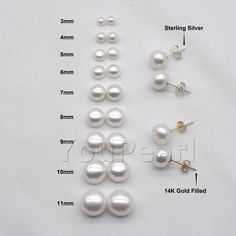 Type:Genuine Freshwater Pearls Stud Earrings  AA+ Pearl color:Natural white Pearl size:3mm 4mm 5mm 6mm 7mm 8mm 9mm 10mm 11mm Pearl shape:Button Pearl luster:Very high  Pearl blemish:95% free Metal:Solid 925 Sterling Silver (925 stamped) or  14K gold filled (1/20 14K stamped) Please Note: Due to the variance of the natural pearls, size measurement is approximate, and color may vary a little. The price is for a pair of earring studs. Beaded Tassels Diy, Silver Pearl Earrings, Gold Rings Fashion, Classic Earrings, Earring Studs, Pearl Stud Earrings, Pearl Size, Silver Pearls, Natural Pearls