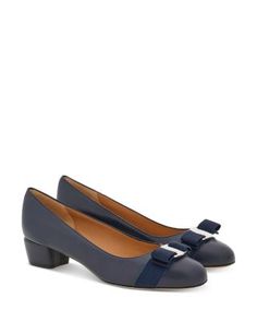 Ferragamo Women's Vara Soft Bow Detail Blue Block Heel Pumps Ferragamo Shoes Women, Blue Ankle Strap Slingback Pumps With 4-inch Heel, Blue Block Heels, Blue Slingback Pumps With 4-inch Heel For Evening, Ferragamo Vintage Shoes, Salvatore Ferragamo Vara Pump, Block Heel Pumps, Blue Block, Heel Pumps