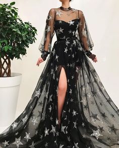 파티 드레스, Long Sleeve Prom, Unique Prom Dresses, Illusion Neckline, Fairytale Dress, Black Tulle, A Line Prom Dresses, Prom Dresses With Sleeves, Prom Dresses Long With Sleeves