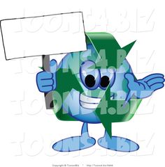 a cartoon blue and green water drop character holding up a blank sign with both hands