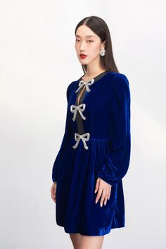 Haven A-line Long Sleeved Velvet Mini Dress | MEAN BLVD Elegant A-line Velvet Party Dress, Evening A-line Velvet Dress, Elegant Royal Blue A-line Dress, Velvet A-line Cocktail Dress, Holiday Velvet Mini Dress For Cocktail Events, Elegant Velvet Cocktail Dress, Velvet A-line Evening Dress, Glamorous Velvet Mini Dress For Formal Events, Glamorous Formal Velvet Mini Dress