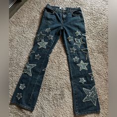 Womens “Donna” Moschino Stars Patched Denim Pants 1990's Sz 30 Measurement Are In The Pictures See Pictures Star On Jeans, Bedazzled Pants, Patched Denim, Star Pants, Midnight Cowboy, Moschino Jeans, Denim Patches, Jeans Womens, Diy Fashion