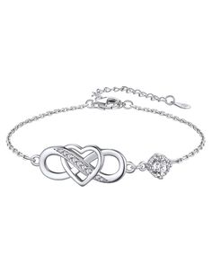 PRICES MAY VARY. ❤【Bracelet for Women】➣ Love heart charm bracelet with infinity design is representing eternal love and will not go out of style. The 1 Carat heart-shaped main stone is D color VVS1 moissanite, which will last its brilliance forever, perfect for giving to your lover, family, or friends. The classic ladies' link chain bracelet can be a happy memory for each other. 💎【Good Quality Moissanite】➣ The extremely high similarity between moissanite bracelet and diamonds makes it very diff Silver Heart Bracelet In Sterling Silver, Elegant Sterling Silver Bracelet For Valentine's Anniversary, Elegant Sterling Silver Bracelet For Anniversary And Mother's Day, Elegant Silver Bracelets For Anniversary Gift, Elegant Silver Heart Bracelet As A Gift For Her, Elegant Heart Bracelet For Anniversary, Adjustable Bracelets For Anniversary Gift, Adjustable Sterling Silver Bracelet For Anniversary, Elegant Adjustable Sterling Silver Bracelet For Mother's Day