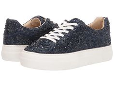 Blue by Betsey Johnson Sidny - Women's Shoes : Navy : The Blue by Betsey Johnson Sidny sneaker will lend a dose of glam to your casual days with a rhinestone-encrusted fabric upper, low-profile silhouette, padded collar, and a round toe. Lace-up design offers a secure fit. Breathable fabric lining. Lightly padded footbed for added comfort. Durable platform and man-made outsole. Imported. Measurements: Weight: 1 lb 2 oz Product measurements were taken using size 9, width M. Please note that measu Spring High-top Sneakers With Rhinestones, Crystal Embellished Low-top Sneakers For Streetwear, Low-top Crystal Embellished Sneakers For Streetwear, Leather Low-top Sneakers With Rhinestones, Sporty Embellished Low-top Sneakers, Embellished Low-top Sneakers For Spring, Sporty Low-top Embellished Sneakers, Casual Leather Sneakers With Rhinestones, Casual Leather Sneakers With Glitter Accents