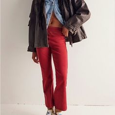 Free People In My Feelings Mid Rise Crop Boot Pull On Jeans Size Color Brick Red Large Nwt Slim Flare Jeans, Brick Red Color, Jeans Free People, Boot Pulls, Free Jeans, Red Jeans, In My Feelings, My Feelings, Pull On Jeans