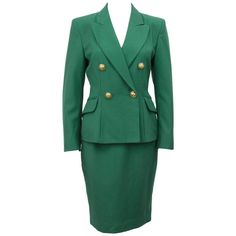 1980s Moschino Cheap and Chic Kelly Green Wool Skirt Suit  | From a unique collection of rare vintage Skirt Suits at https://www.1stdibs.com/fashion/clothing/suits-outfits-ensembles/skirt-suit/. Green Wool Skirt, Lime Green Skirt, Chartreuse Dress, Vintage Skirt Suit, Suits Outfits, Retro Suits, Vintage Business, Skirt Suits, Moschino Cheap And Chic