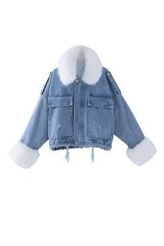 You will be "styled for snow" wearing this chic warm denim jacket featuring detachable faux fur lining and collar, slightly oversized silhouette, plush fur collar and sleeves, and adorable hemline drawstrings.The detachable fur lining design makes it really suitable for almost every season! You can style this versatile piece with just about anything from a basic tank to a sweater, jeans to skirts or dresses, booties to wedges, clutches to totes, and hats to earrings! Details:Material: Denim+C... Fur Jean Jacket, Bunny Blue, Denim Shorts Outfit, Denim Jacket With Fur, Light Wash Denim Jacket, Denim Jacket Winter, Jacket With Fur, White Faux Fur, Denim Jacket Women