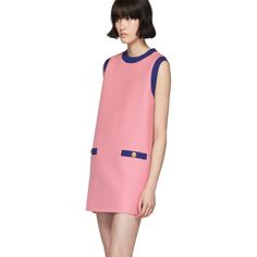 Gucci: Pink & Blue Bicolor Mini Dress | SSENSE Designer Knee-length Mini Dress For Work, Luxury Sleeveless Workwear Dress, Luxury Sleeveless Mini Dress For Summer, Luxury Sleeveless Dress For Work, Luxury Pink Midi Dress, Luxury Workwear Dresses, Designer Sleeveless Mini Dress For Summer, Designer Fitted Sleeveless Mini Dress, Chic Sleeveless Pink Dress