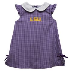 LSU Tigers Embroidered Purple Gingham A Line Dress Lsu Logo, Purple Gingham, Purple Bows, Gingham Pattern, Tank Top Dress, Lsu Tigers, Line Dress, Sports Fan, Top Dress