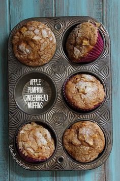 apples and cinnamon muffins in a muffin tin