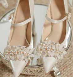 handmade, really nice for wedding. with high quality glitter and leather insole Pearl Wedding Shoes With Round Toe For Formal Occasions, Evening Wedding Shoes With Pearl And Closed Toe, Pearl Wedding Shoes With Round Toe, Pearl Round Toe Heels For Formal Occasions, Formal Pearl Heels With Round Toe, Pearl White Wedding Shoes For Formal Occasions, Elegant Embellished Heels For Wedding, Elegant Pearl Wedding Shoes, Elegant Low Heel Embellished Wedding Shoes