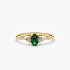 14K Oval Emerald and Diamond Ring – FERKOS FJ Diamond Silver Ring, Emerald And Diamond Ring, Emerald Ring Gold, Silver Diamond Ring, Local Jewelry, Solid Gold Rings, Emerald Engagement Ring, Diamond Color, Emerald Ring