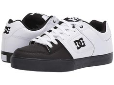 DC Pure Men's Skate Shoes White/Black/Black Leather Skate Shoes With Rubber Sole For Streetwear, Leather Skate Shoes For Streetwear, Mid-top Leather Skate Shoes For Sports, Urban Lace-up Sneakers For Skating, Sporty Skateboarding Sneakers With Padded Tongue, Leather Skate Shoes With Contrast Sole For Streetwear, Mid-top Leather Sneakers For Skateboarding, Urban Skate Shoes With Round Toe, Sporty High-top Skate Shoes